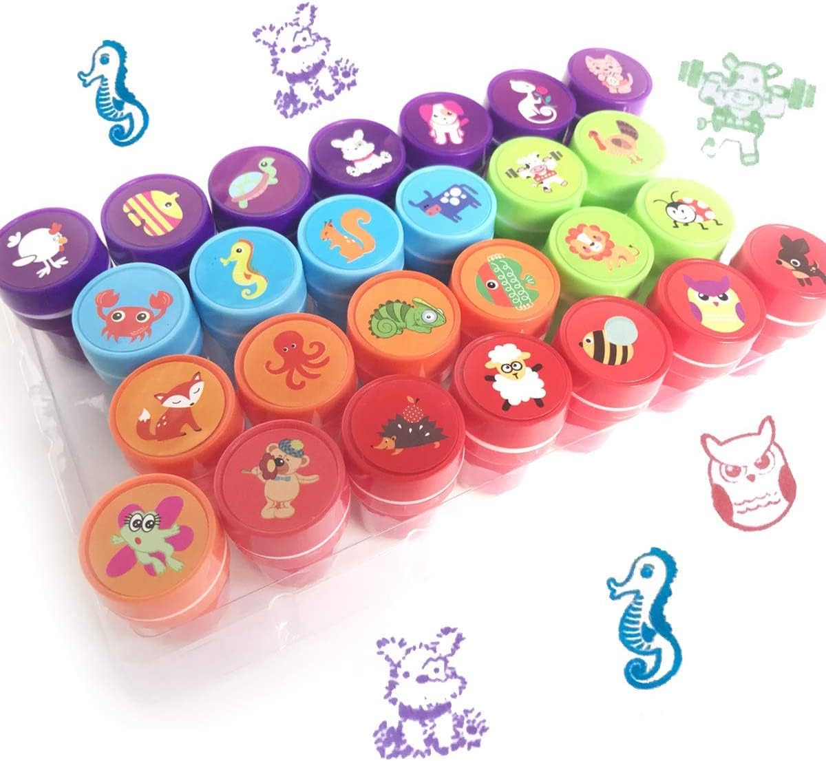 CHANEDE Alphabet Stamps for Kids,26 Pieces Self-Ink Washable Stampers Toys for Children Crafts Party Favor,School Prizes,Birthday Gift,Learn Props (26 Pieces Animals Stampes New)