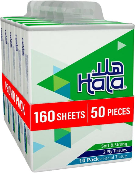 Hala 2Ply 160 Sheets Facial Tissues 50 Pieces, White