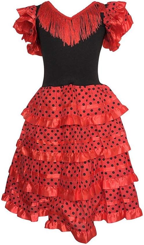La Senorita Spanish Flamenco Dress Princess Costume - Girls / Kids - Red / Black (Size 6 - 5-6 Years, red Black)