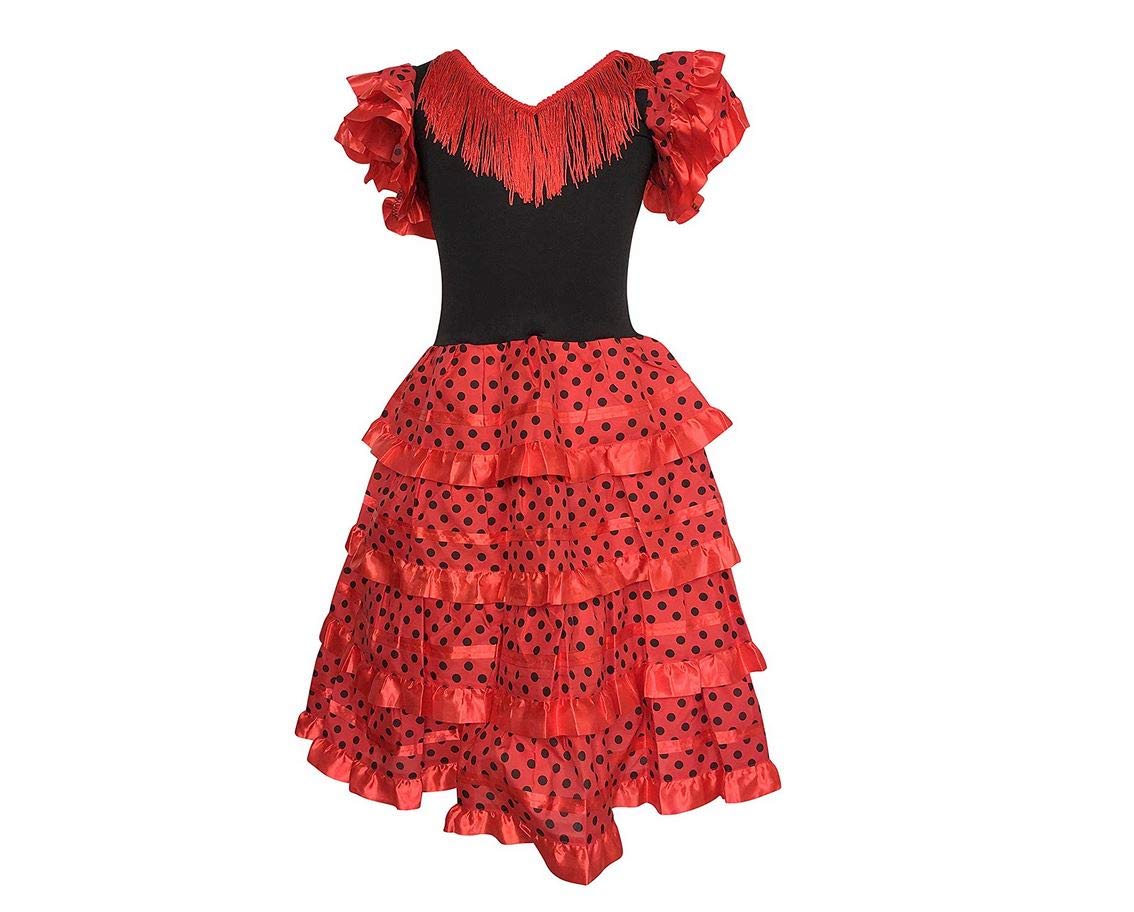 La Senorita Spanish Flamenco Dress Princess Costume - Girls / Kids - Red / Black (Size 6 - 5-6 Years, red Black)