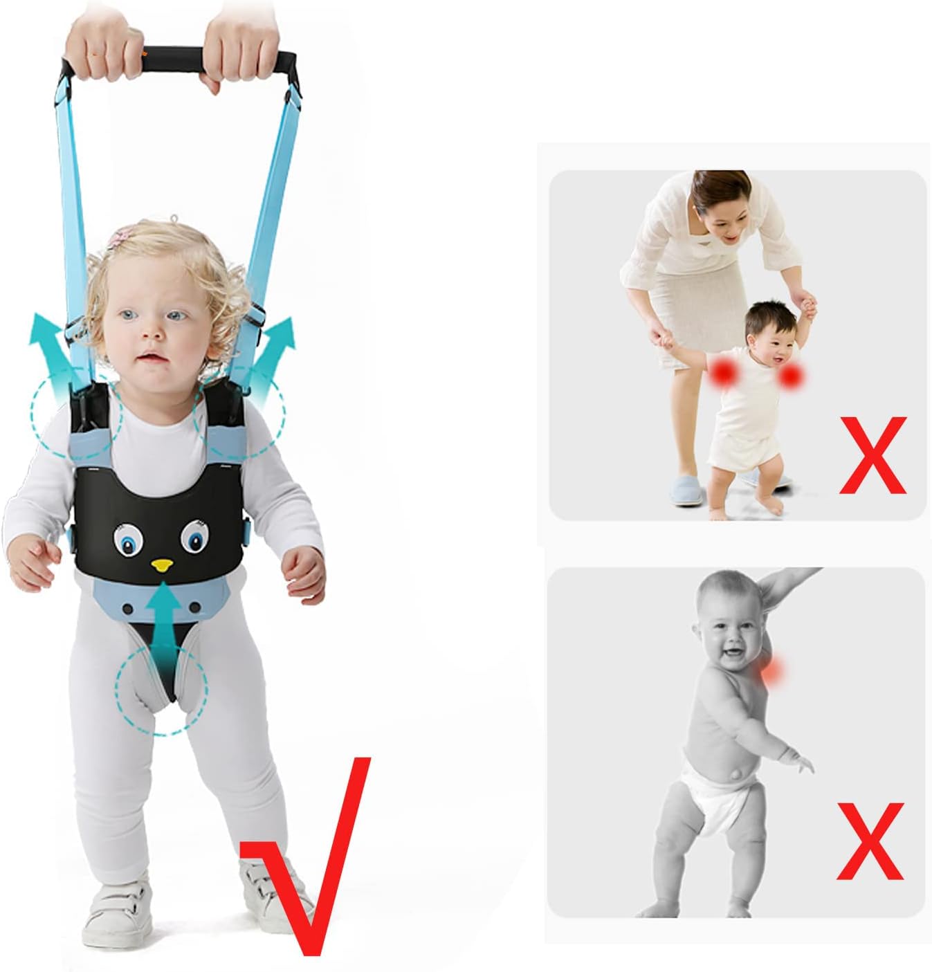 Handheld Baby Walker,Toddler Walking Harness Assistant,Handheld Walk Helper Babies,Safety Harnesses Breathable Help Stand Up&Walk Learning Helper for 7-24 Month Infant (Blue)