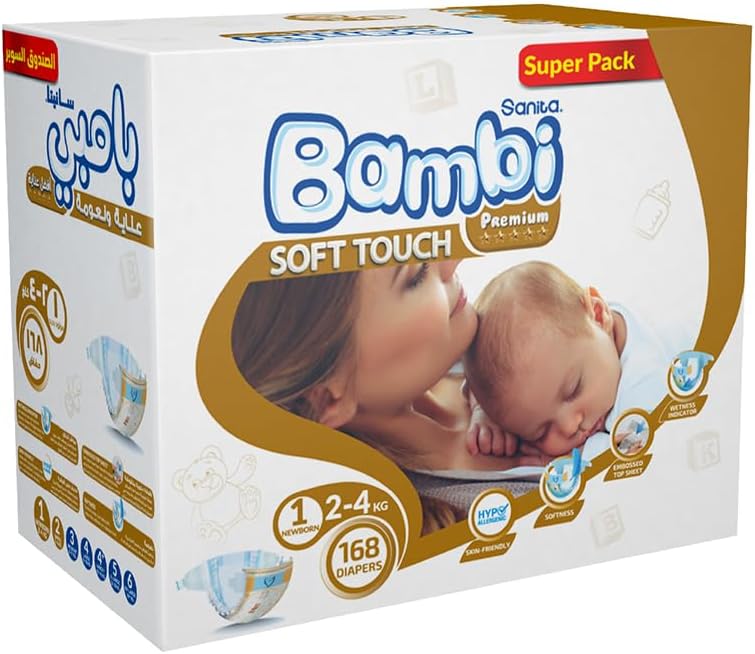Sanita Bambi, Size 1, Newborn, 2-4 kg, Super Box, 168 Diapers