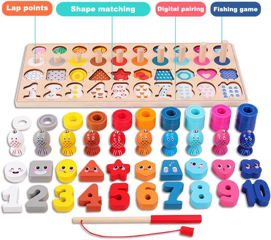 Arabest Wooden Number Puzzle Sorting, Wooden Montessori Toys for Toddlers, Preschool Educational Toys, Shape Sorter Counting Toys Stacker Stacking Game for Toddlers 1-3