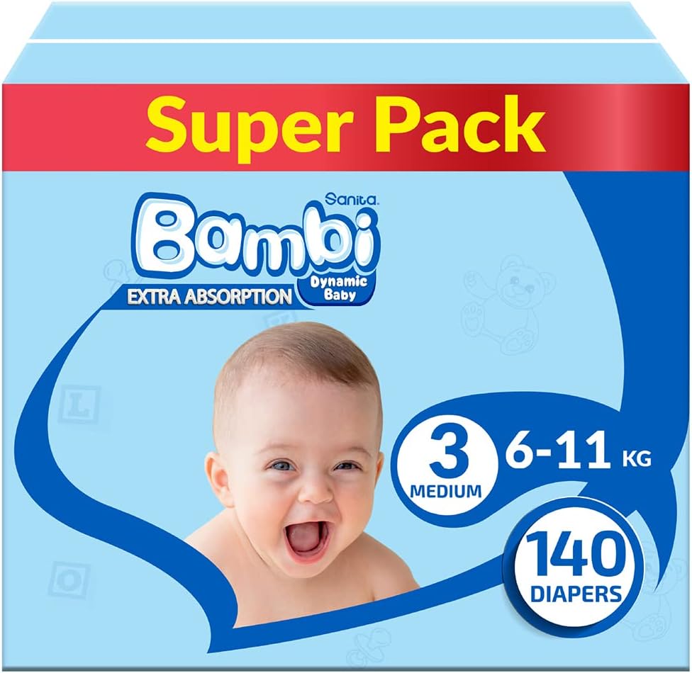 Sanita Bambi, Size 3, Medium, 6-11 Kg, Super Box, 140 Diapers