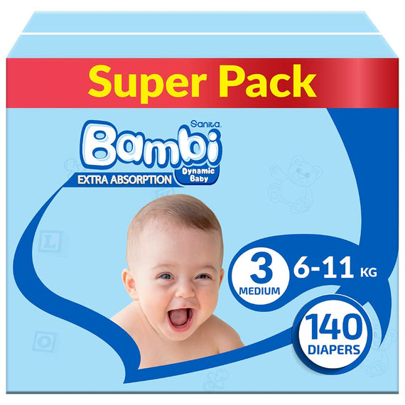 Sanita Bambi, Size 3, Medium, 6-11 Kg, Super Box, 140 Diapers