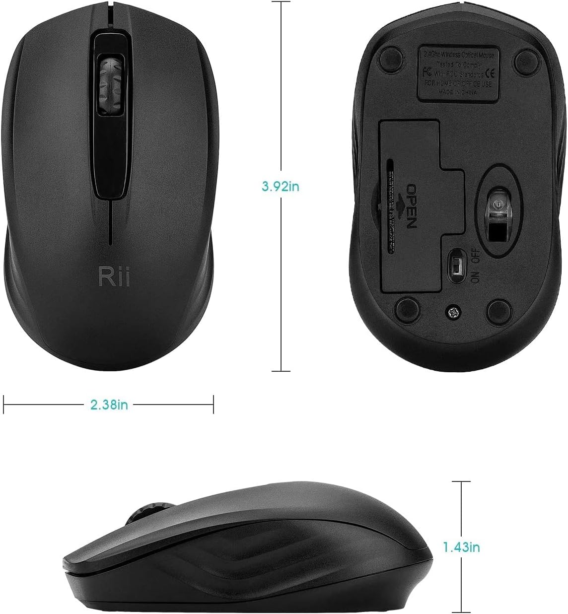 Rii Wireless Mouse with 1000DPI for PC, Laptop, Computer, and MacBook,Included Wireless USB dongle