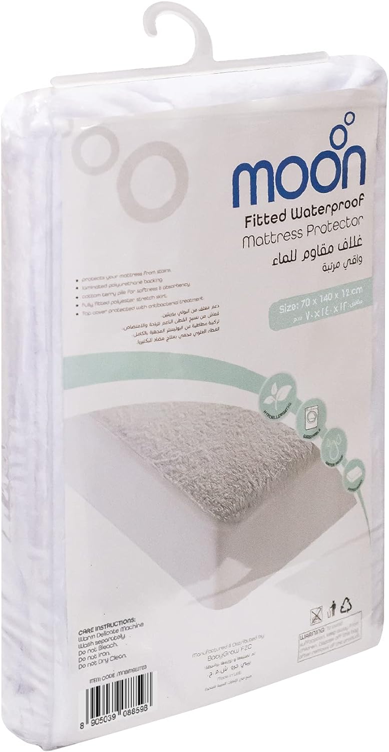 Moon Water Proof Mattress Protector, 70 x 140 x 12 cm Size, White