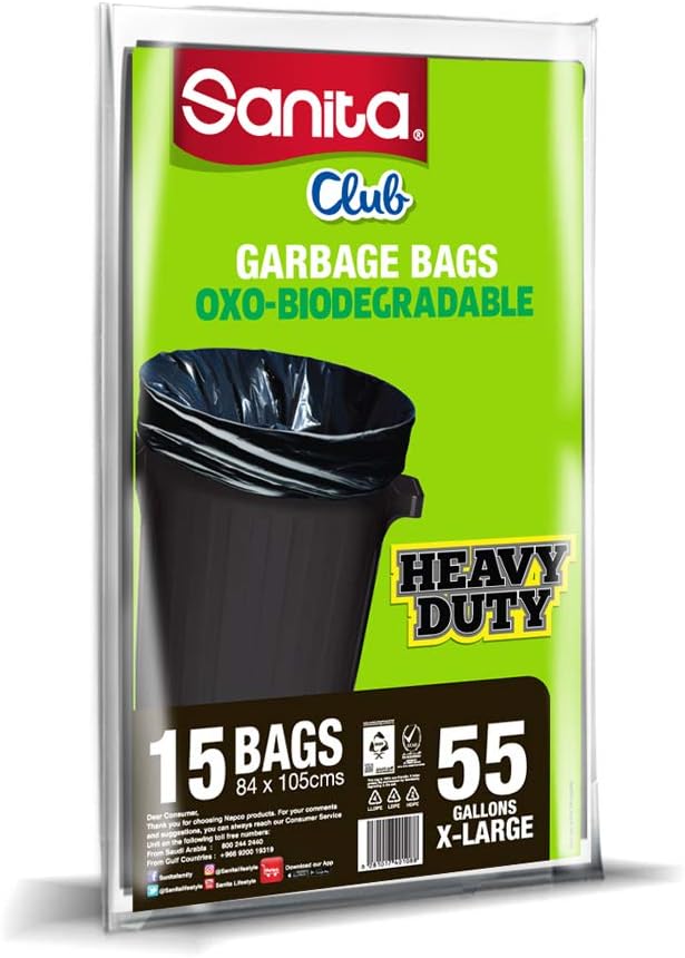 Sanita Club Garbage Bags 55 Gallons 15 Bags