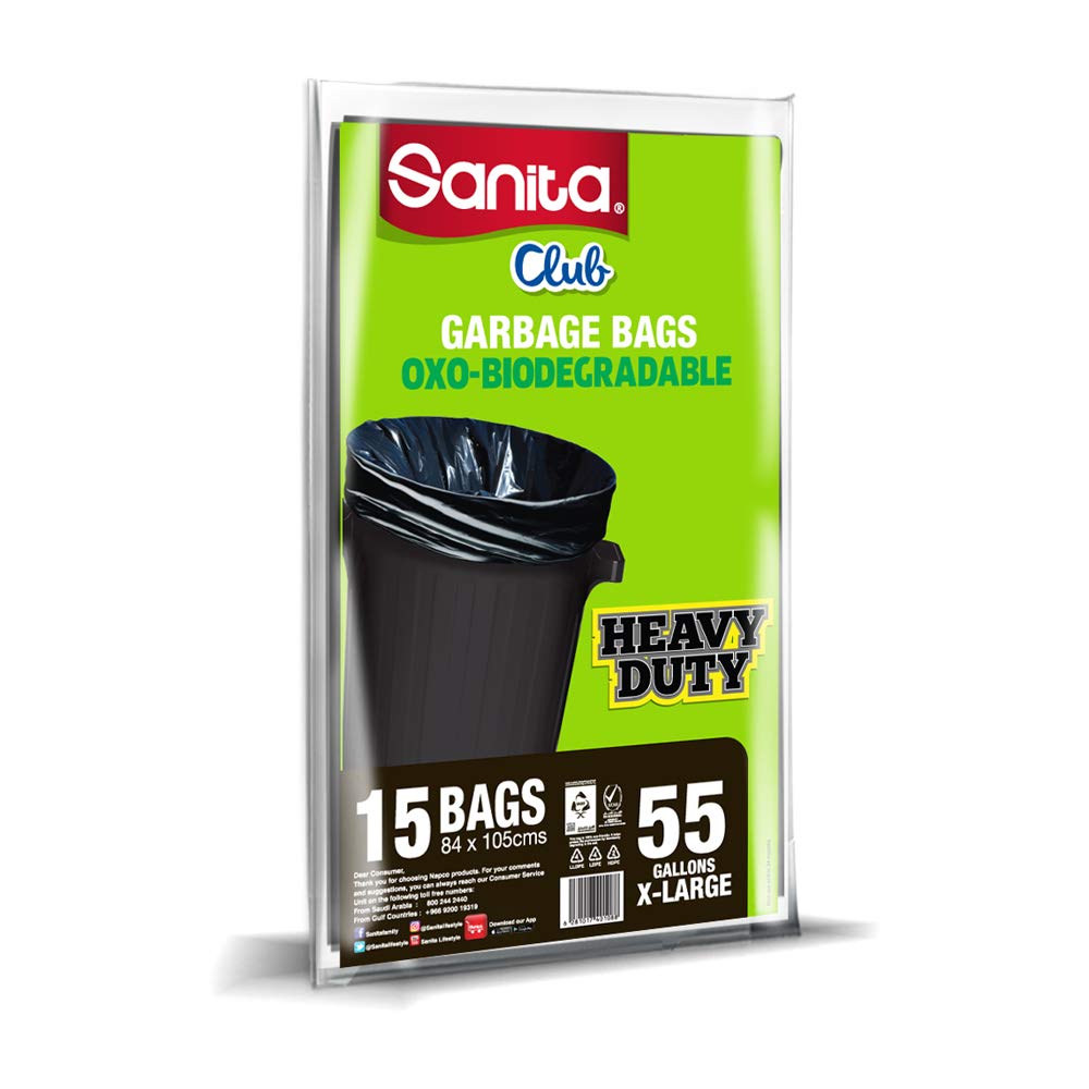 Sanita Club Garbage Bags 55 Gallons 15 Bags