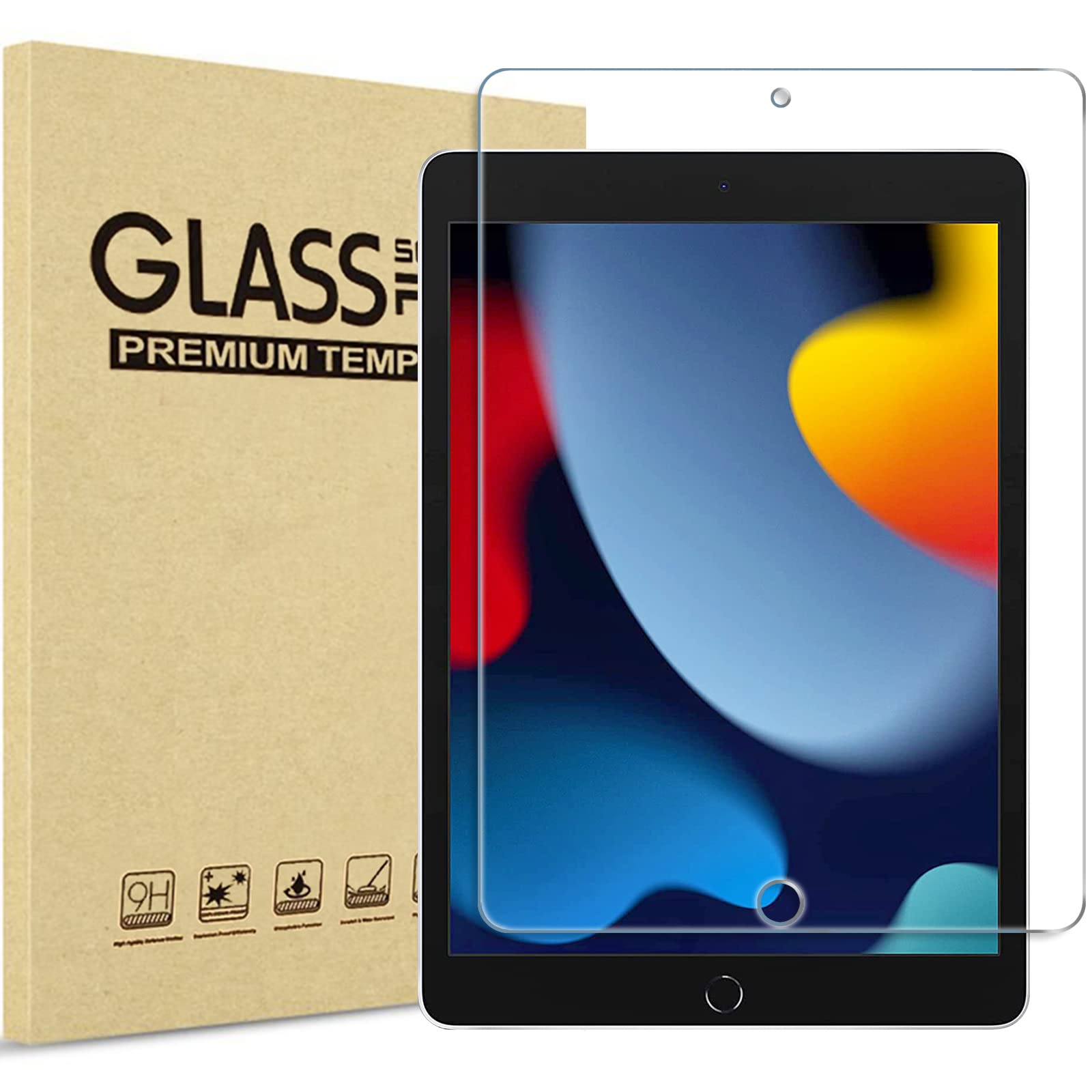 [1 Pack] ProCase iPad 10.2 9th Generation 2021/ 8th 2020/ 7th 2019 Screen Protector, Tempered Glass Screen Film Guard for iPad 10.2" 9th(A2602/A2603)/ 8th(A2270/A2428)/ 7th (A2197/A2198/A2200)