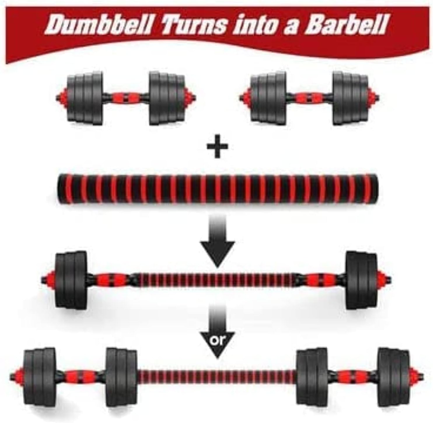 Roll over image to zoom in ALCOACH 6 in 1 Dumbbell Weights 33 lbs Adjustable Dumbbell Set for Home Fitness and Fitness with Tie Bar for Women and Men (15KG)