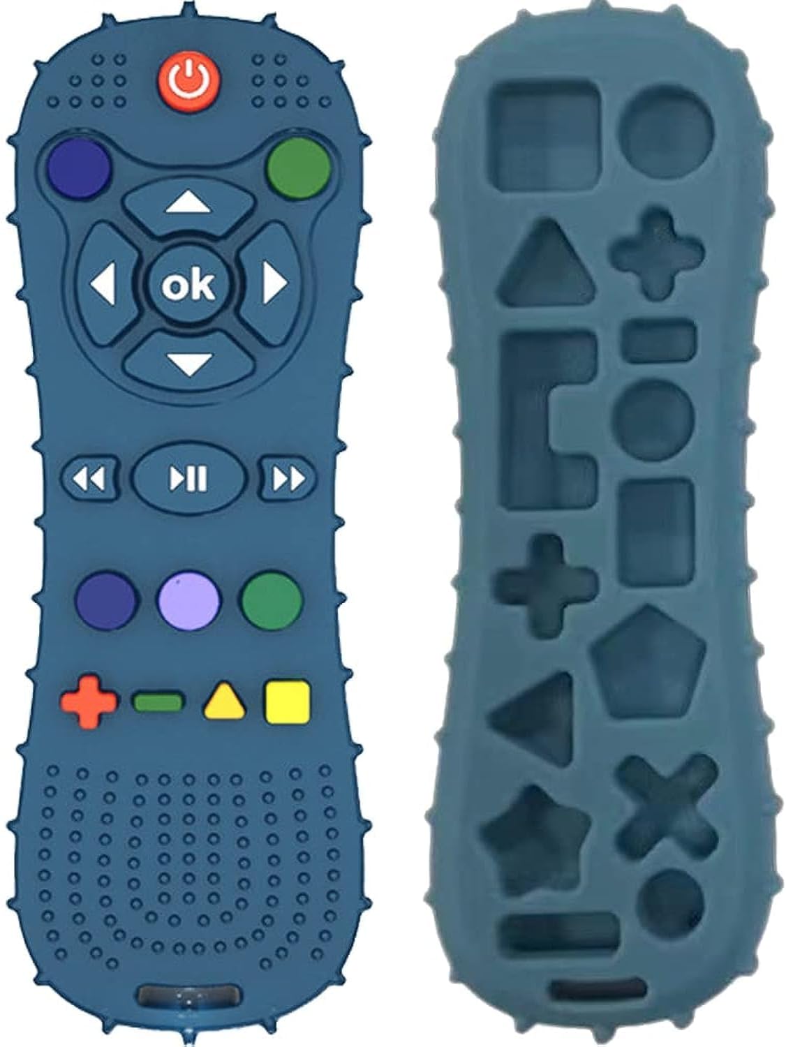 Remote teether for Baby, Soft Chew Toys with TV Remote Control Shape, Early Educational Sensory Toy for Babies Teething Relief and Soothe Sore Gum Infant Teether for 3-12 Months Blue