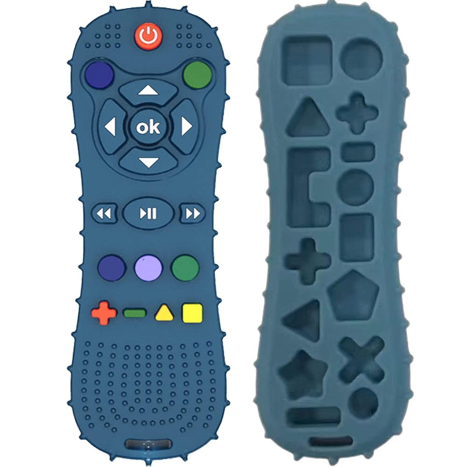 Remote teether for Baby, Soft Chew Toys with TV Remote Control Shape, Early Educational Sensory Toy for Babies Teething Relief and Soothe Sore Gum Infant Teether for 3-12 Months Blue