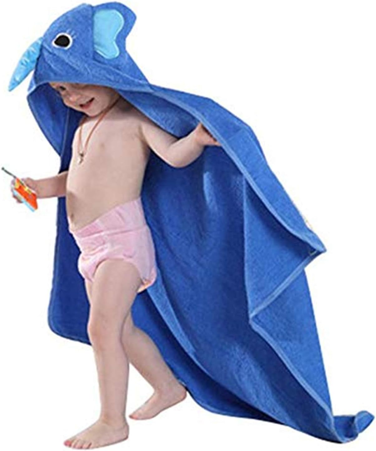 Baby Hooded Towel Washcloth Soft Cotton Elephant Bathrobe Towel for Kids Blue