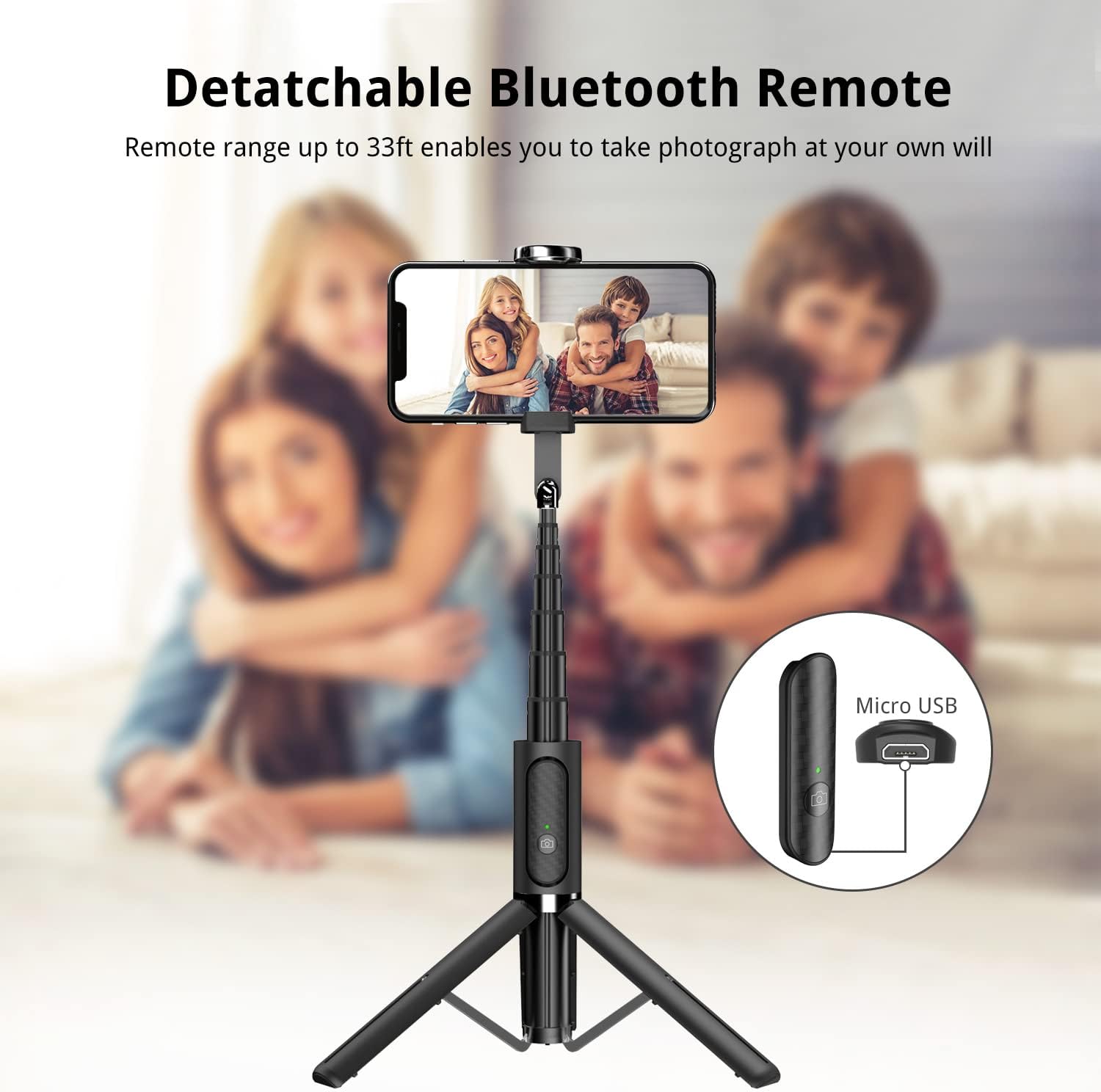 ATUMTEK 3 in 1 Aluminum Selfie Stick with Wireless Remote and Tripod Stand 270 Degree Rotation for iPhone, Samsung and Smartphone