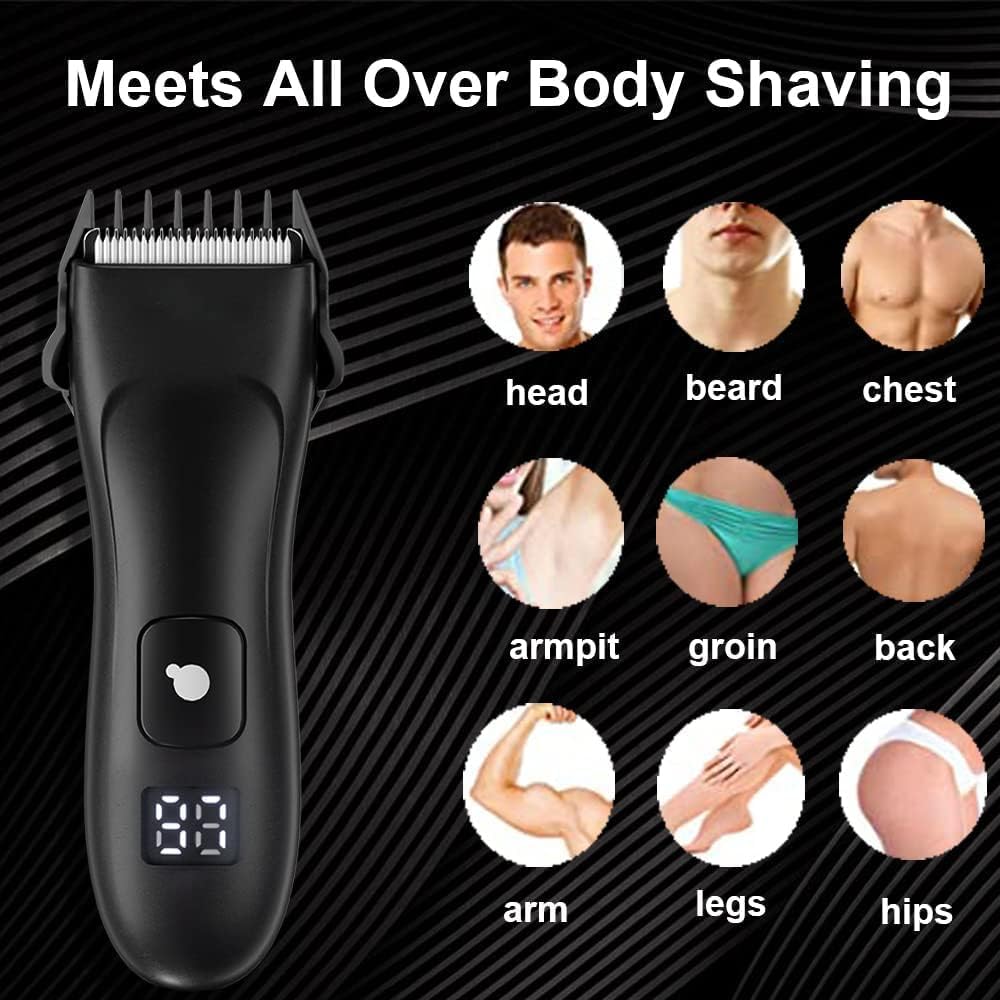Kueh Body Trimmer for Men and Women, Ball Shaver, Electric Groin & Pubic Hair Trimmer, Waterproof Wet/Dry Groomer, Replaceable Ceramic Male Hygiene Razor Clippers, Standing Recharge Dock