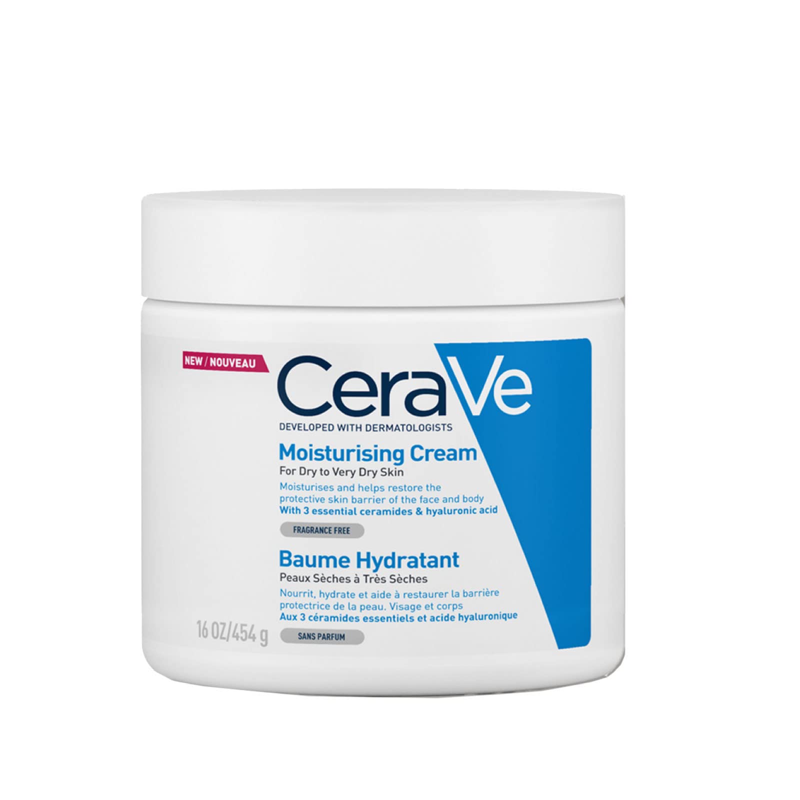 CeraVe Moisturizing Cream 48H Body and Face Moisturizer for Dry to Very Dry Skin with Hyaluronic Acid and Ceramides Fragrance Free 16Oz