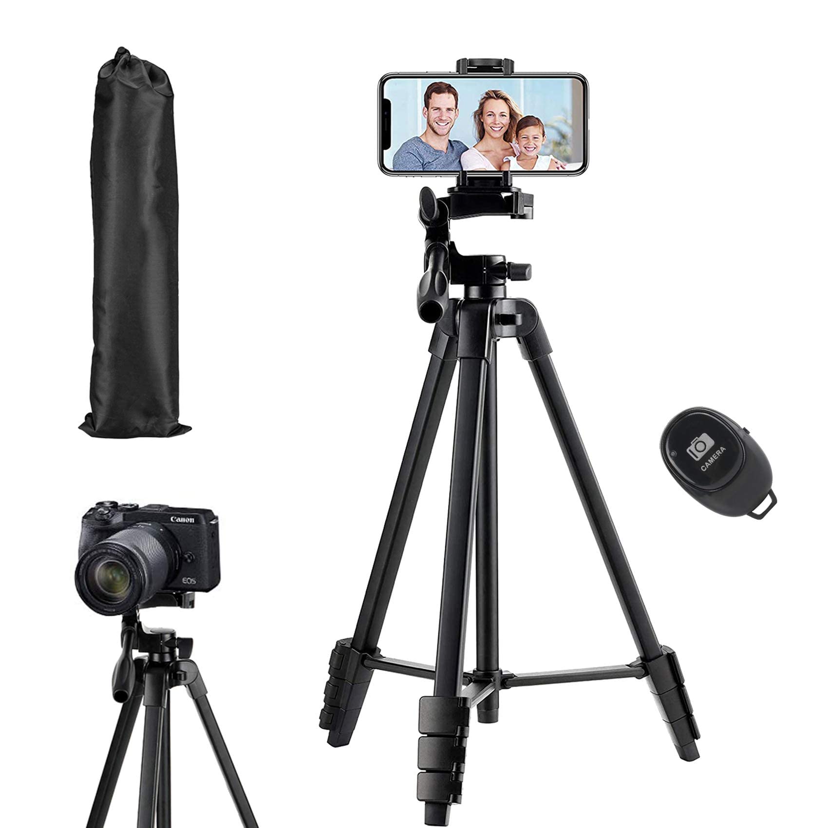 Eocean Tripod Flexible, 136cm Extendable Mobile Tripod Stand with Wireless Remote and Clip, Universal Aluminum Alloy Tripod for Video Recording, Selfie, Travel Camera Tripod Lightweight