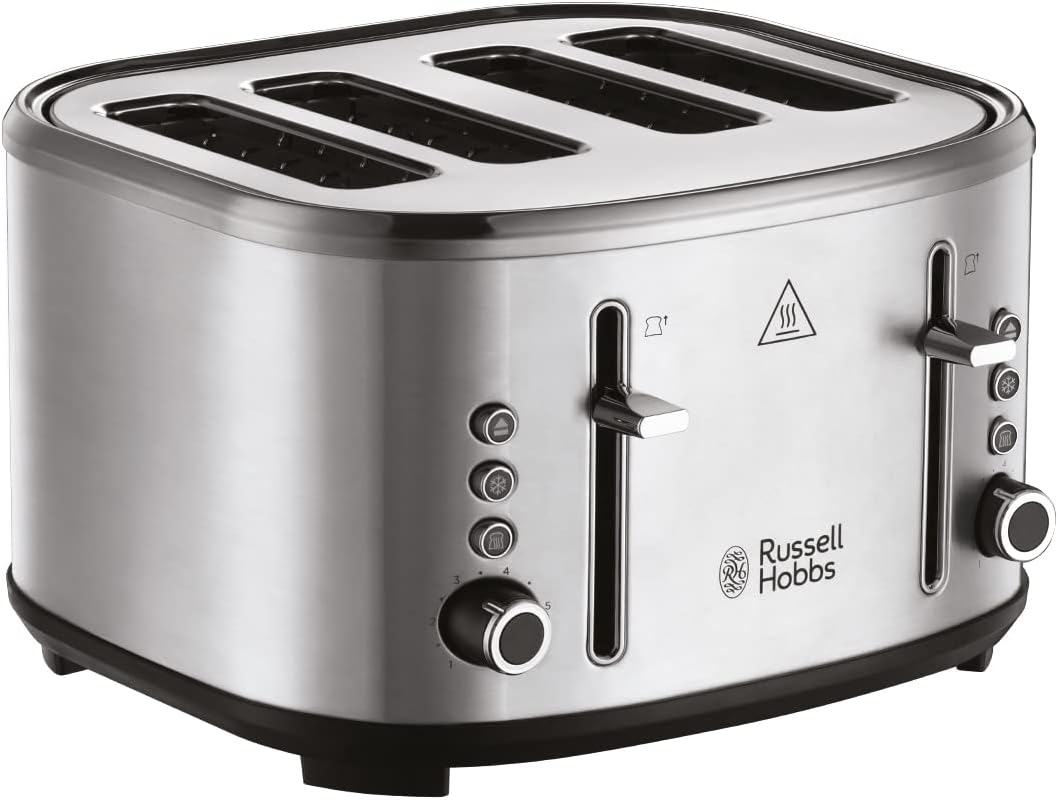 Russell Hobbs Stylevia 4 Slice Toaster St Steel with High Lift & Extra Wide Slot/Warm Rack Variable Browning Settings with Defrost/Reheat/Cancel Function & Removable Crumb Tray - 26290