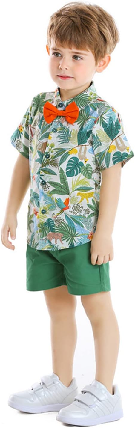 [2024 New Design]Baby Boys Toddler Baby Boys Summer Outfit Floral Beach Shirts (Style1, 100 (2 Years))