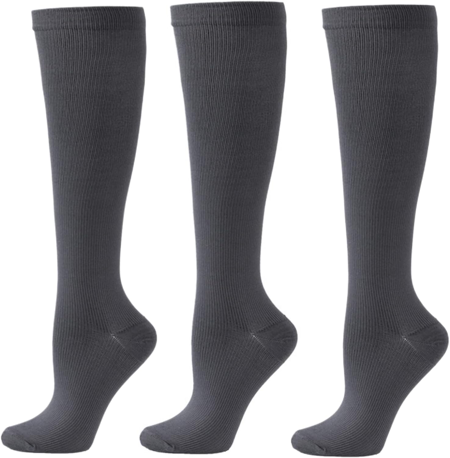 HONPOLO 3 Pairs Sports Compression Women Men Socks Long Tube Calf Elastic Socks Mesh Breathable Moisture Wicking Shock-Absorbing, Comfortable & Soft of Basketball, Football and Tennis