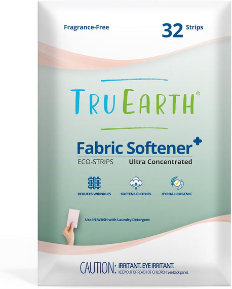Tru Earth Fabric Softener Strips for Washing Machine, Alternative to Fabric Softener Liquid and Pods, Unscented Fragrance Free, Up to 64 Loads Per 32-Count