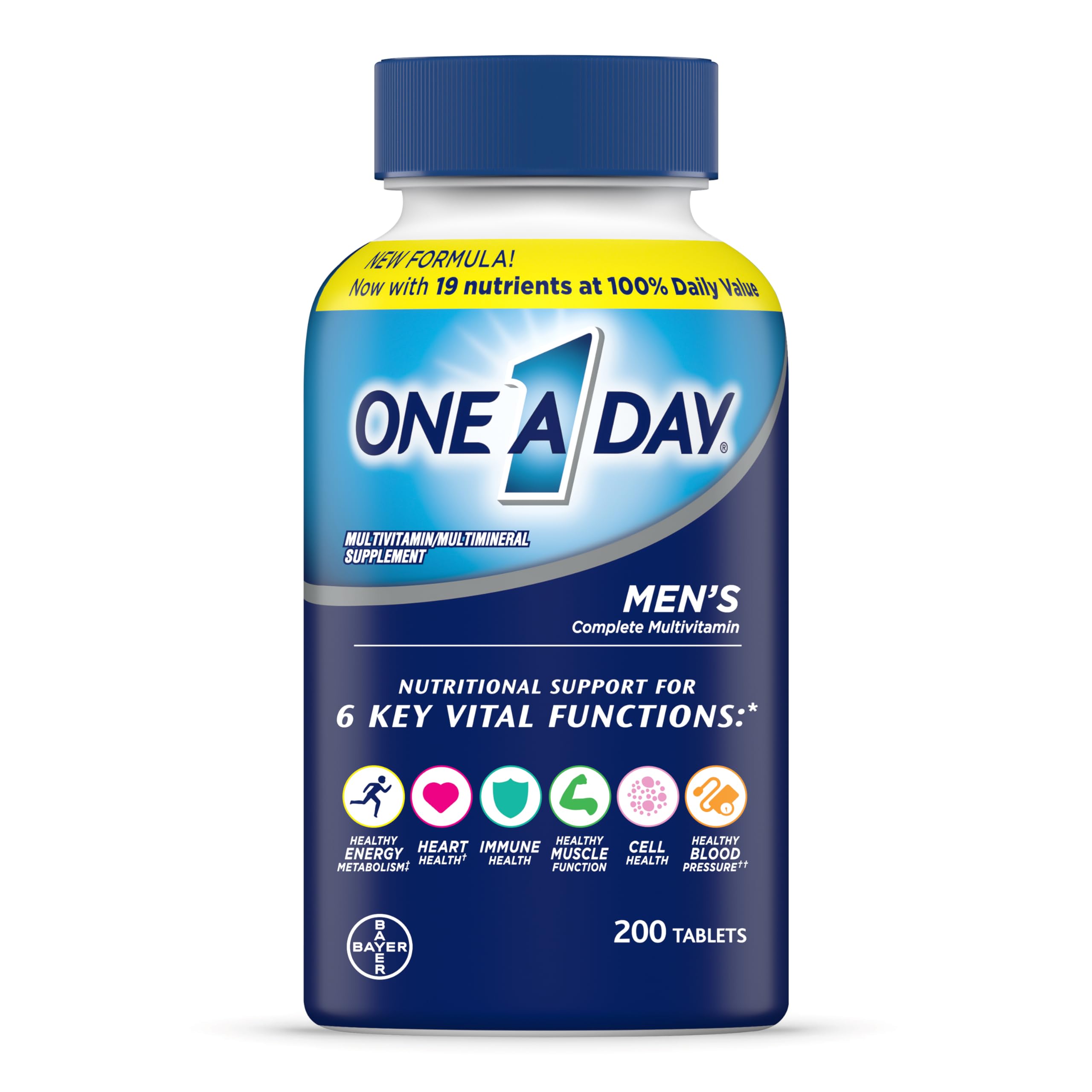 One A Day Men’s Multivitamin, Supplement with Vitamin A, Vitamin C, Vitamin D, Vitamin E and Zinc for Immune Health Support, B12, Calcium & More, 200 Count