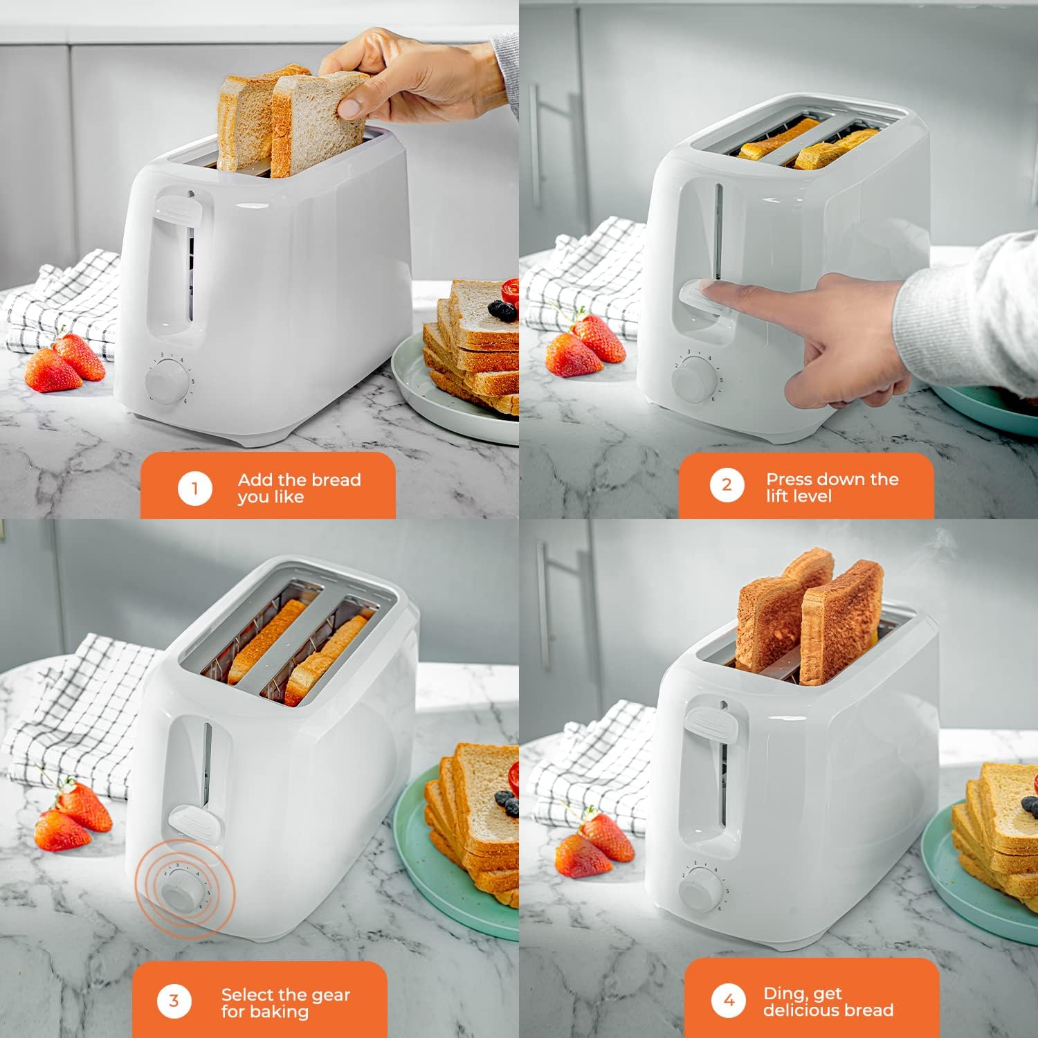 Geepas Bread Toaster, White, Gbt36515