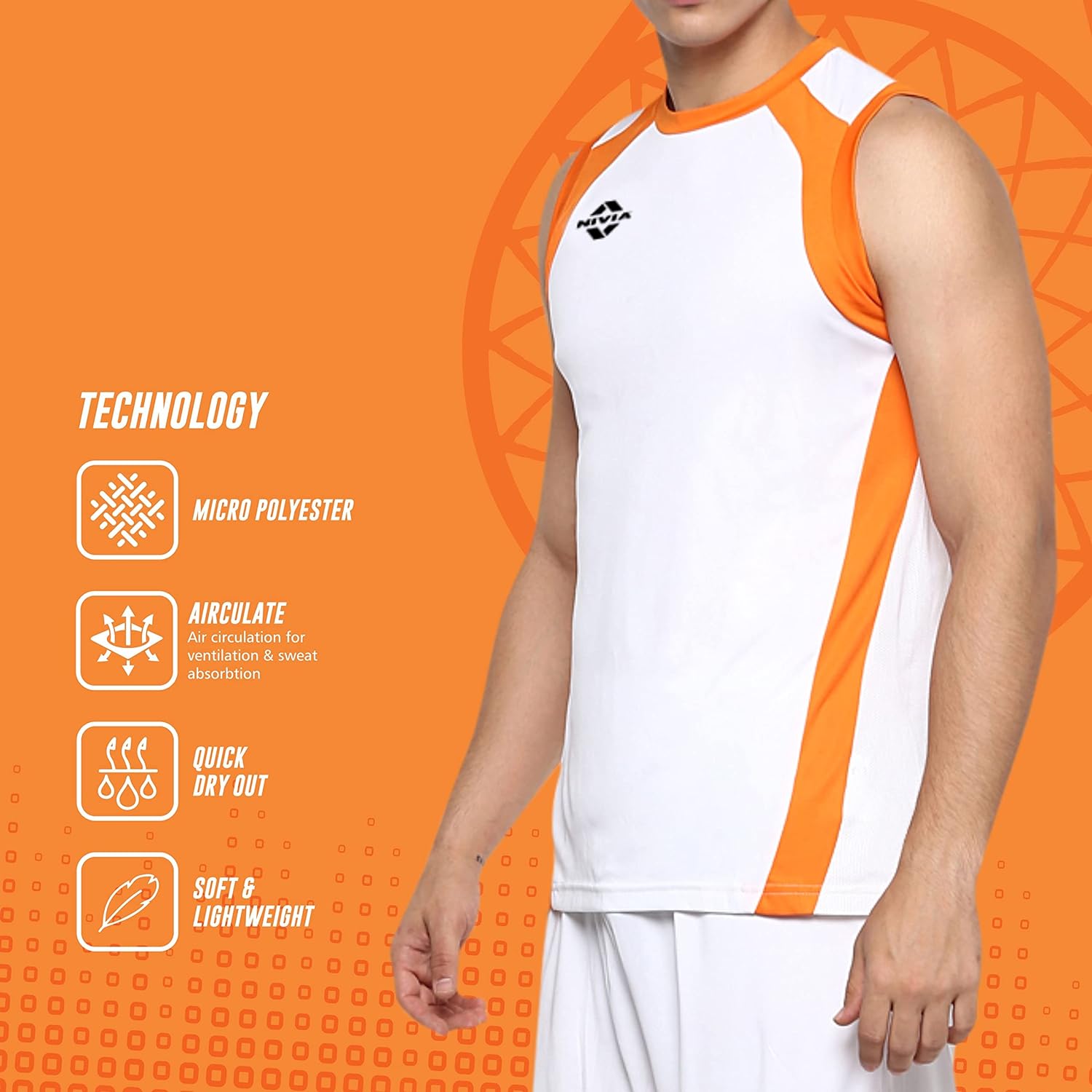 Nivia Phantom Basketball Jersey Set for Men (XS, White/Orange)