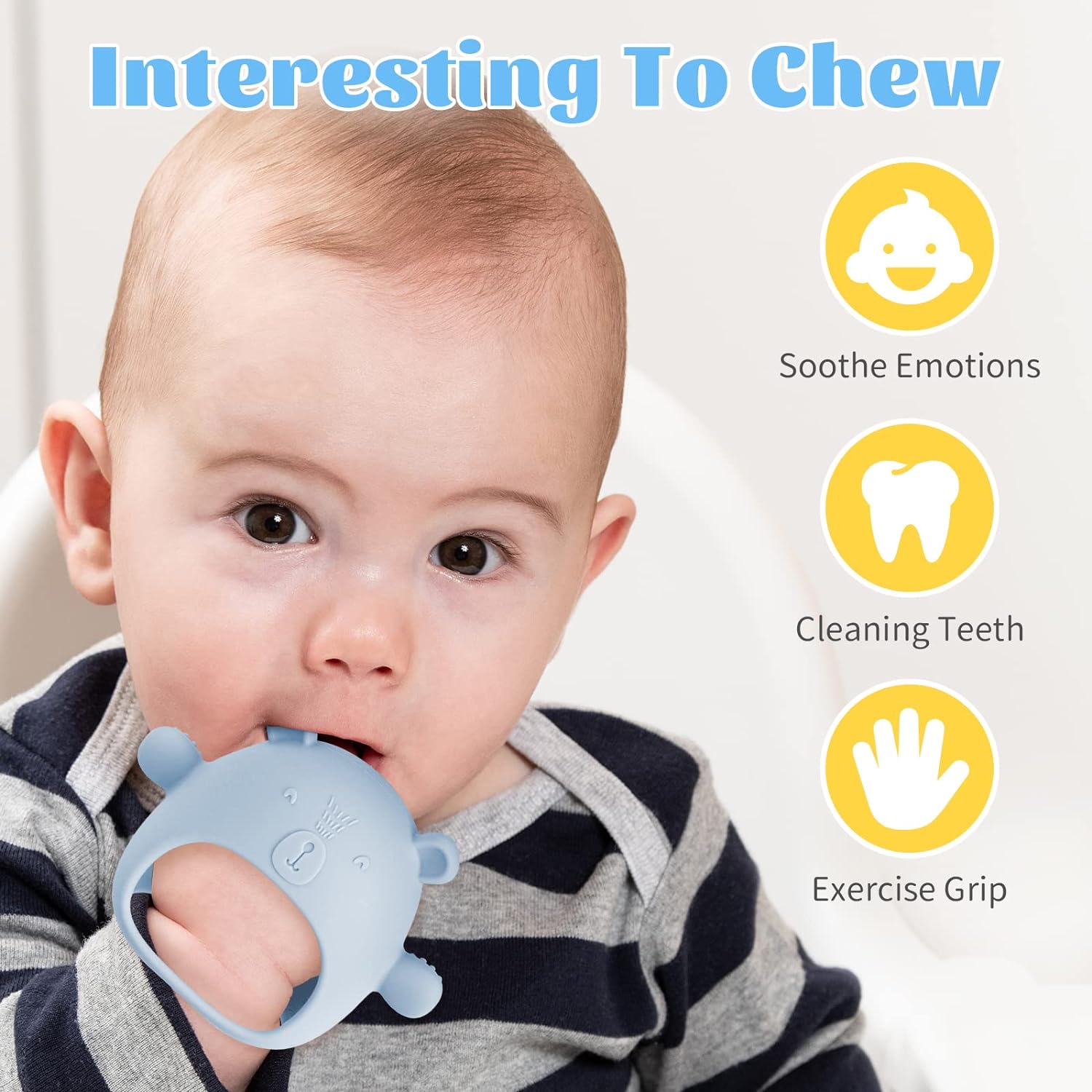 NiBaby Silicone Baby Mitten Teething Chew Toy for Babies 0-6 Months 6-12 Months, Anti-Drop Teether Glove BPA-Free for Girls and Boys Sucking Biting Needs Soothing Gums Pain Relief (Blue)
