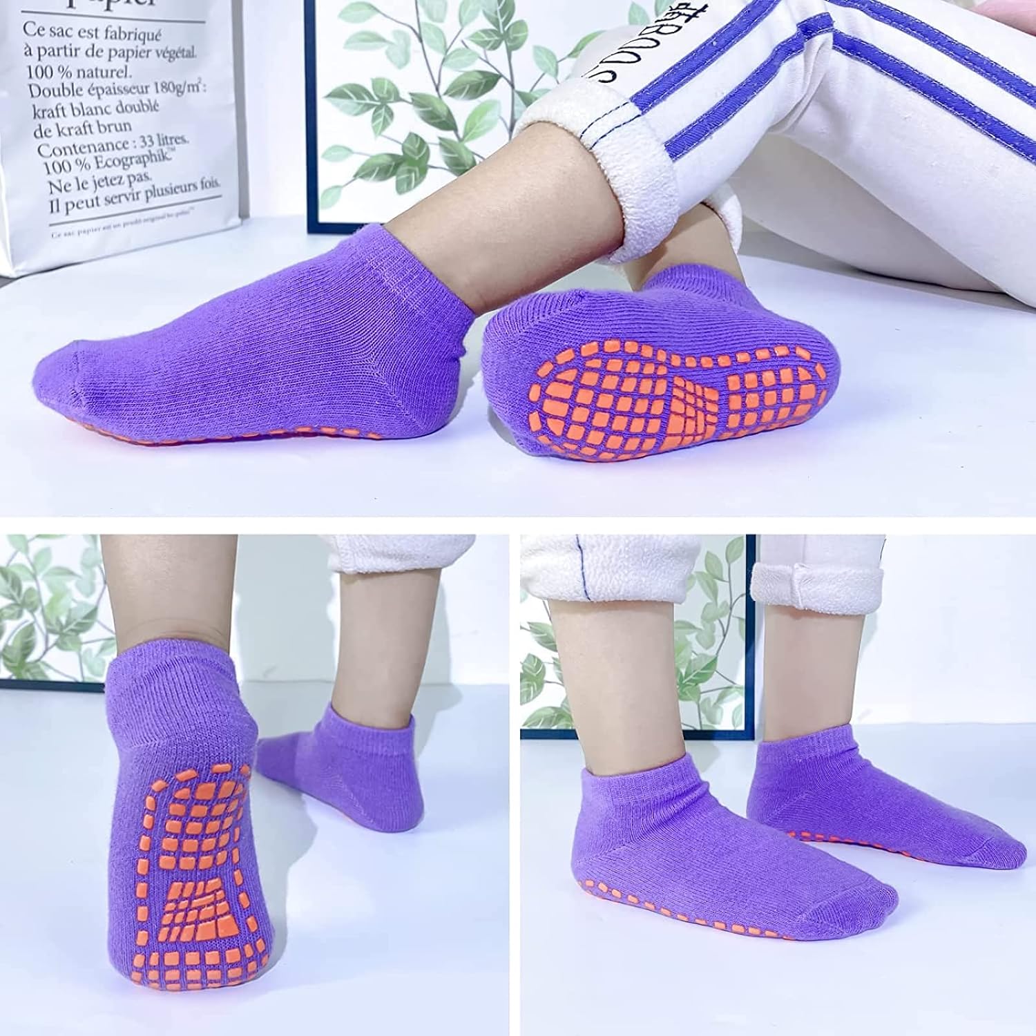 Sky-Touch Non Slip Yoga Socks With Grips Anti-Slip Sock Trampoline Sock,Non-Slip Floor Socks Pure Cotton Yoga Socks, Breathable Short Socks Elasticity Sport For Parent-Child Socks