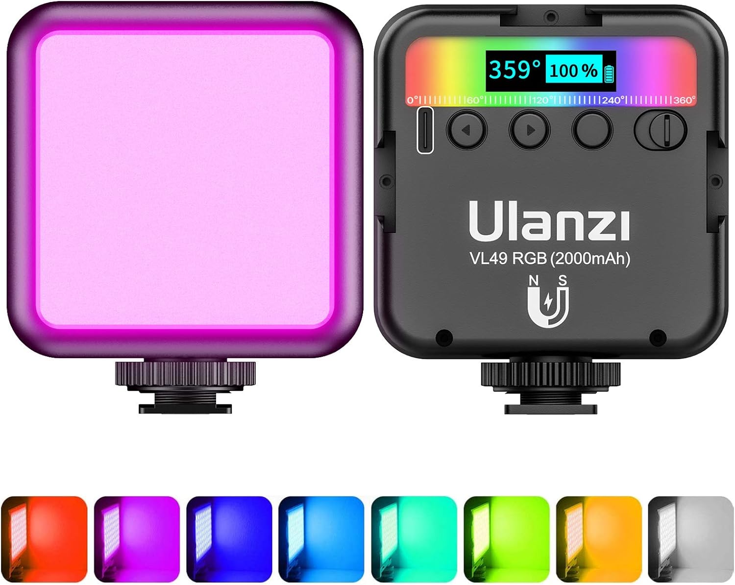 ULANZI RGB Filling Light Photography Video, LED Light Camera 60 Beads Lamp Lighting Colour Photography Adjustable 2500-9500K Built-in Battery for Canon, Nikon, Pentax, Panasonic