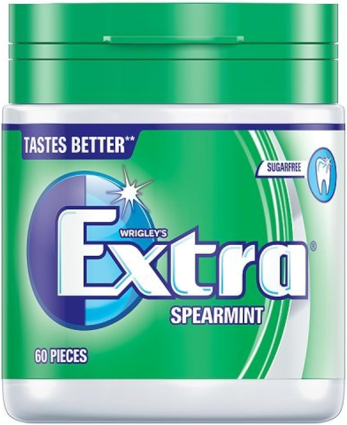 Extra White Chewing Gum Bottle, Sugar Free, Spearmint Flavour, 1 Bottle of 60 Pieces