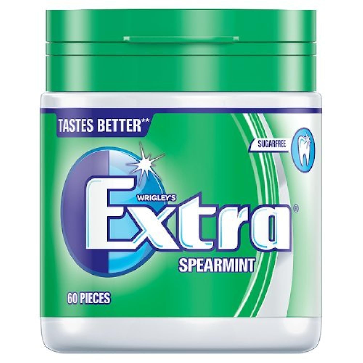 Extra White Chewing Gum Bottle, Sugar Free, Spearmint Flavour, 1 Bottle of 60 Pieces