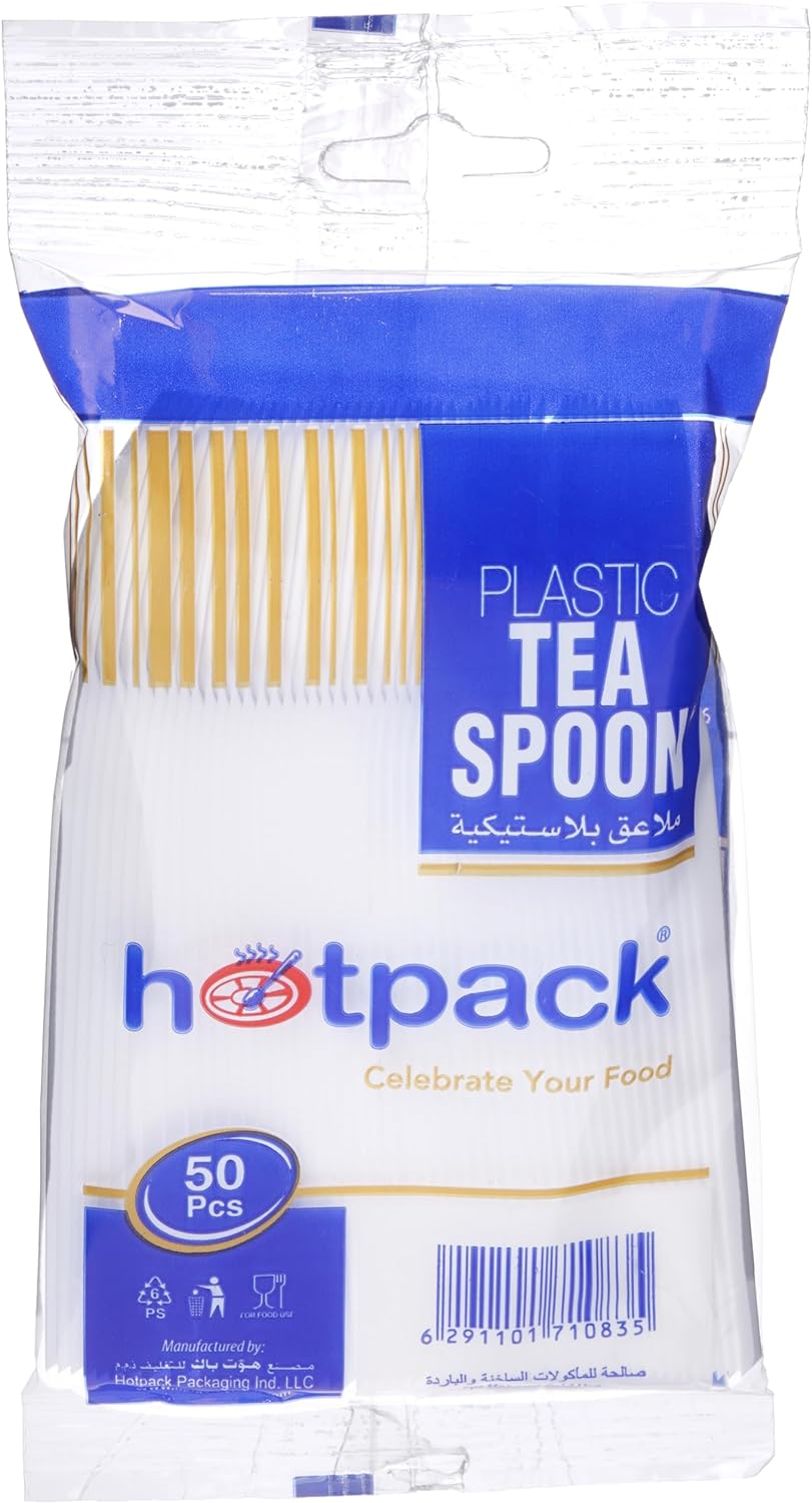 Hotpack Disposable Plastic Tea Spoon , White- 50Pcs