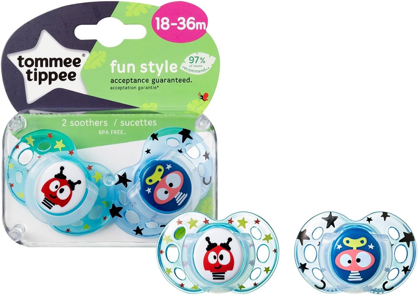 Tommee Tippee Fun Style Soother, Pack of 2, (18-36 months) - Boy