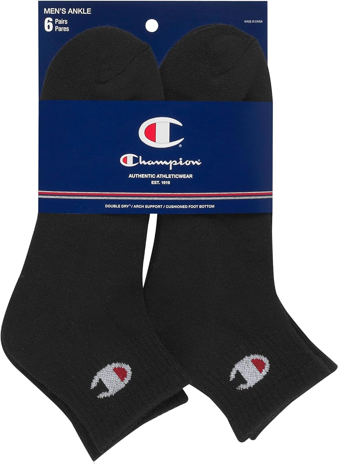 Champion Double Dry Moisture Wicking Champion Logo 6-Pack Ankle Socks