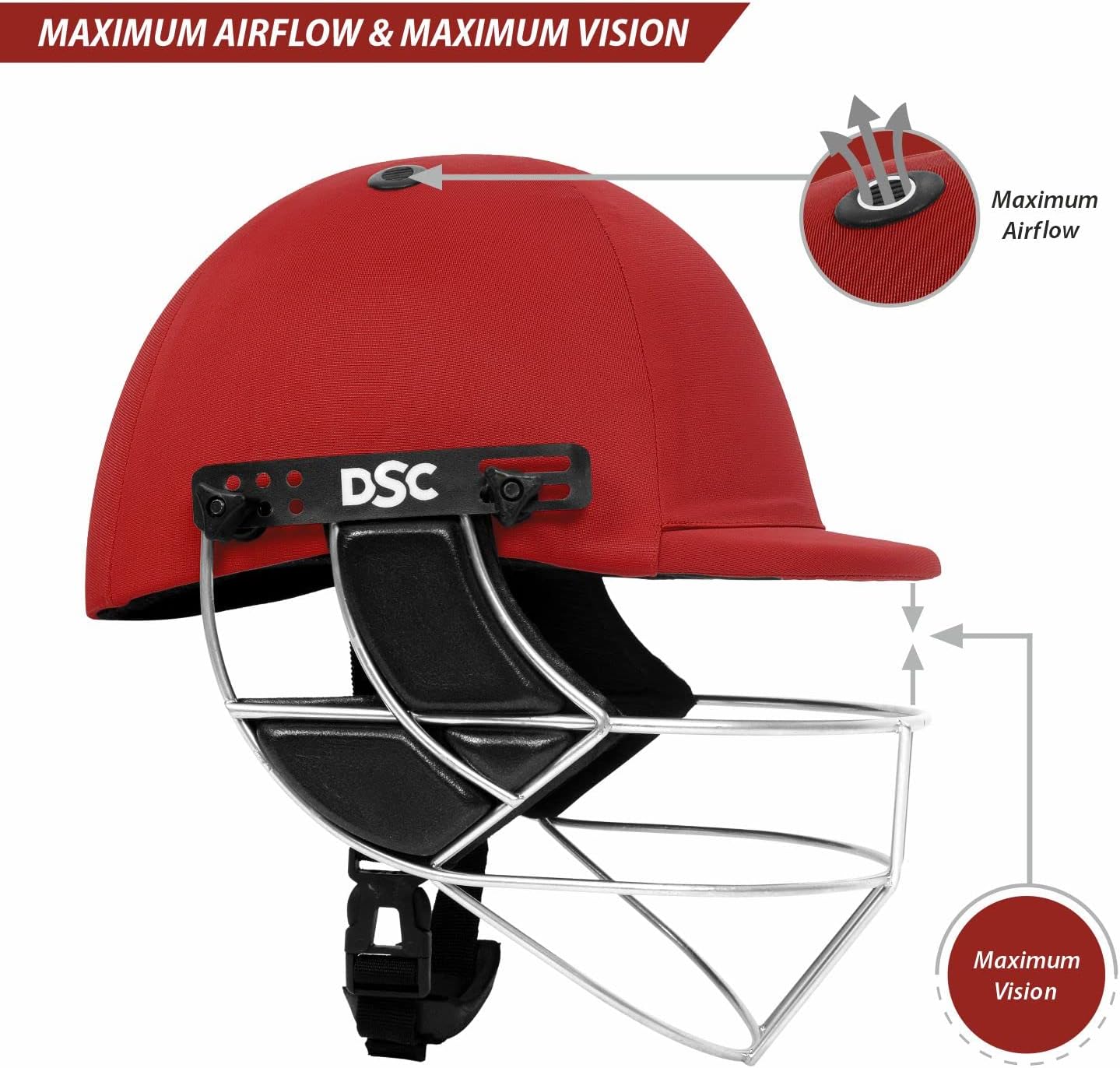 DSC Scud LITE Titanium Premium Cricket Helmet for Men & Boys with Neck Guard |Fixed Titanium Grill | Back Support Strap| Light Weight