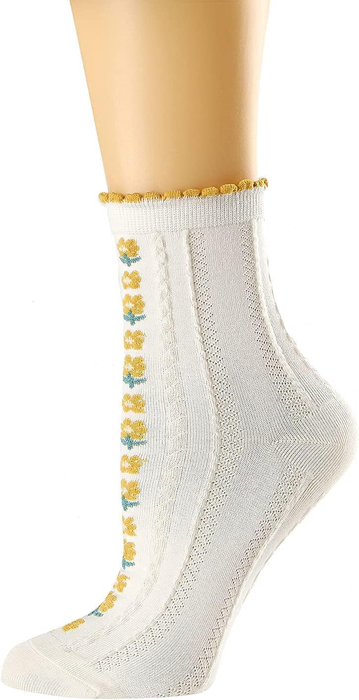 Women's Fun Socks, ELECDON Womens Crew Socks Ruffled Cotton Casual Socks for Women Cute Girls Socks 5 Pack