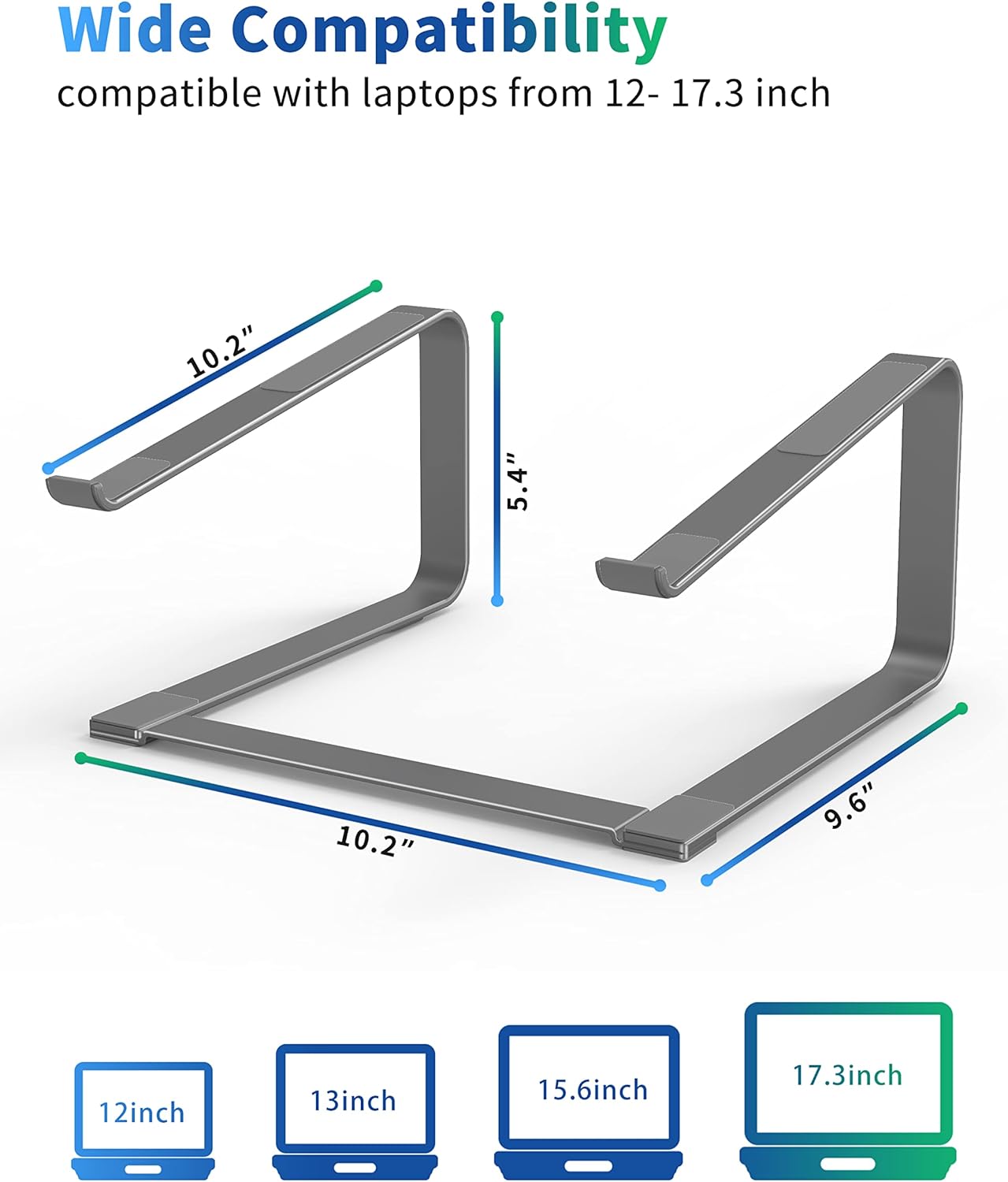 SOUNDANCE Laptop Stand for Desk, Metal Computer Riser, Heavy Stable PC Holder, Ergonomic Laptops Elevator for 12 to 17.3 Inches Notebook Computer, Grey