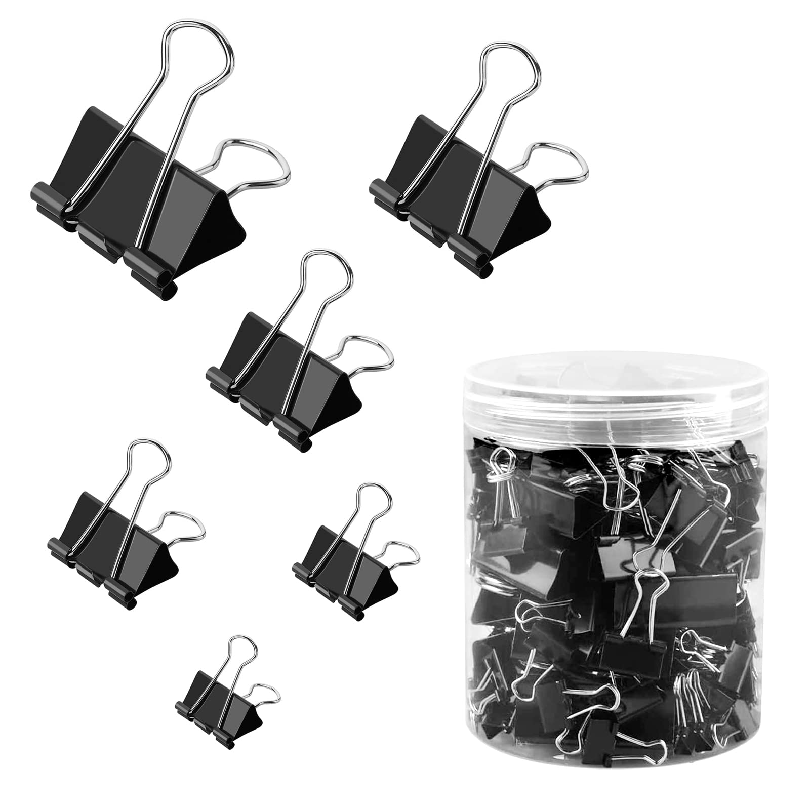 130Pcs Paper Binder Clips Paper Clamps, PIOGHAX 6 Assorted Sizes Metal Binder Clips with Cylinder Plastic Suitable for Organizing Paper for Use in Offices, School Studies, Students and Office Workers