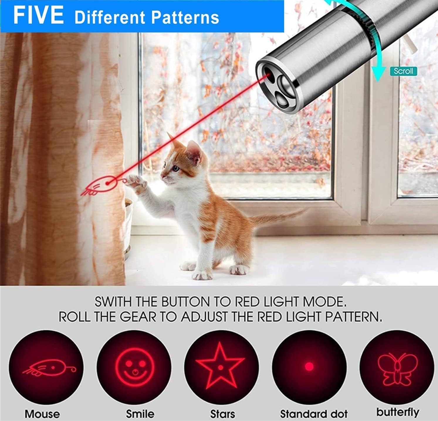 Cat Laser Toy, Laser Pointer Interactive Toys for Indoor Cats Dogs, Red Dot Light Lazer Pointer, Long Range 3 Mode USB Rechargeable Pet Kitten Chase Exercise Toy, Small Laser Presentation Clicker Pen