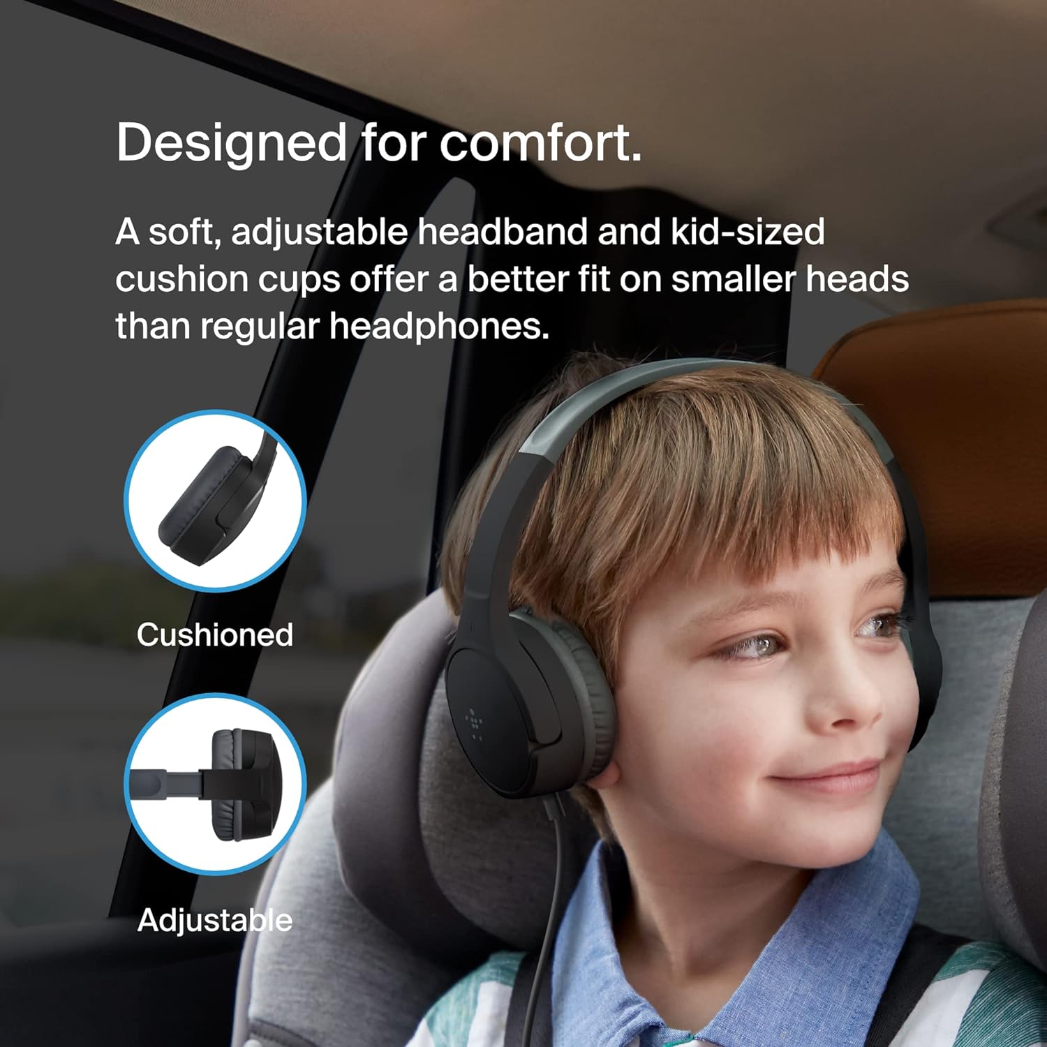 Belkin SoundForm Mini Kids Wireless Headphones with Built in Microphone, On Ear Headsets Girls and Boys For Online Learning, School, Travel Compatible with iPhones, iPads, Galaxy and more - Blue