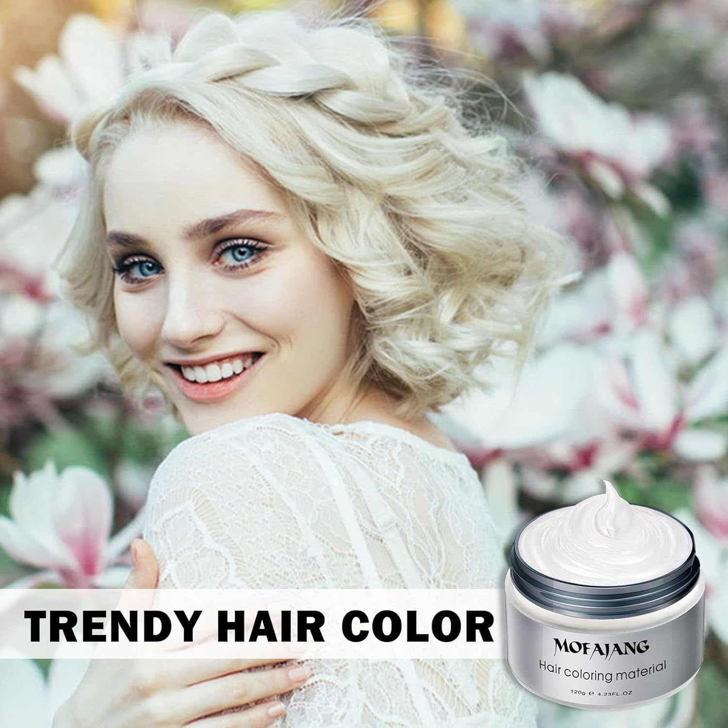 White Hair Dye Wax, Temporary Hair Dye Color, Natural Hair Coloring Wax, Washable Treatment with All Day Hold, for Party, Cosplay, Daily Use, Date (White)