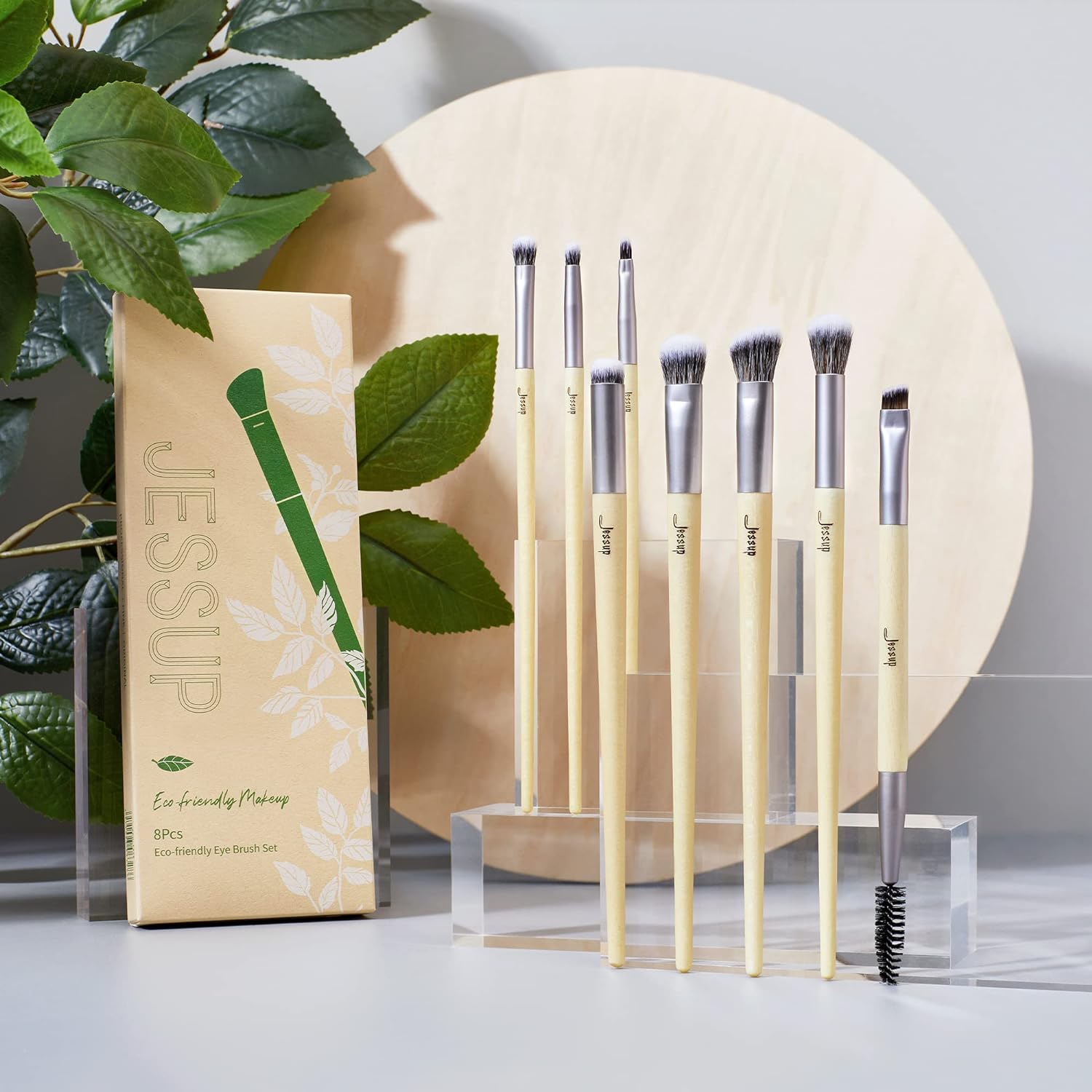 Jessup Eye Brushes Set Vegan Makeup Brushes with Eyeshadow Blending Eyeliner Spoolie Brush 8pcs Premium cruelty-free Burlywood Cosmetic Brush T328