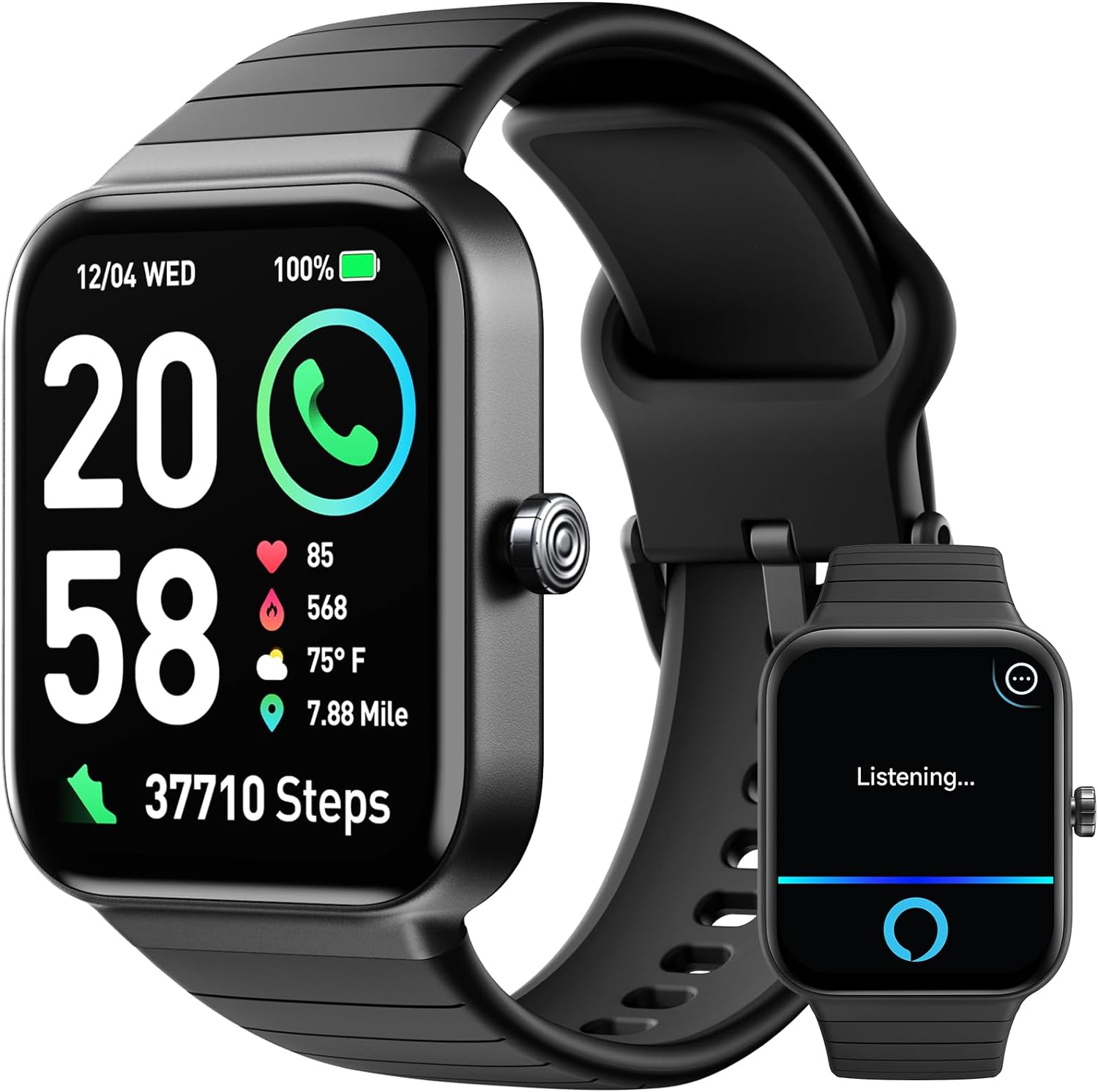 Smart Watch for Men Women(Bluetooth Answer/Make Call), Smartwatch Alexa Built-in, 1.8" Fitness Watch with Heart Rate/SpO2/Sleep Monitor/100 Sports/IP68 Waterproof, Activity Trackers (black)