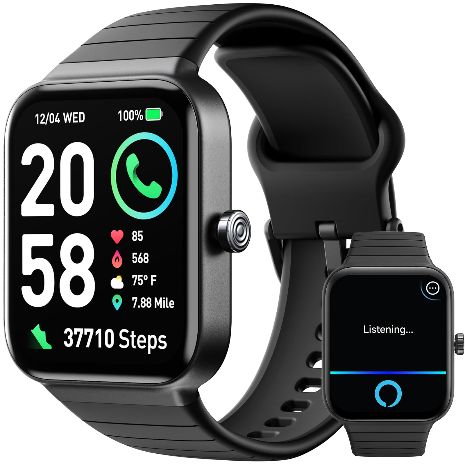 Smart Watch for Men Women(Bluetooth Answer/Make Call), Smartwatch Alexa Built-in, 1.8" Fitness Watch with Heart Rate/SpO2/Sleep Monitor/100 Sports/IP68 Waterproof, Activity Trackers (black)
