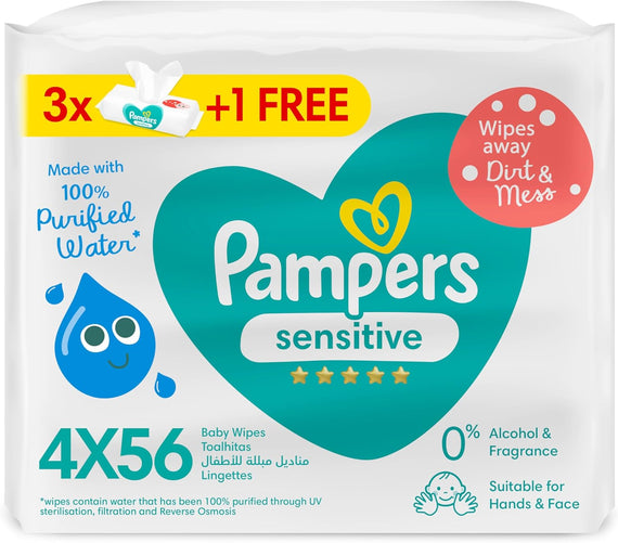 Pampers Sensitive Protect, 4X56, 224 Baby Wet Wipes