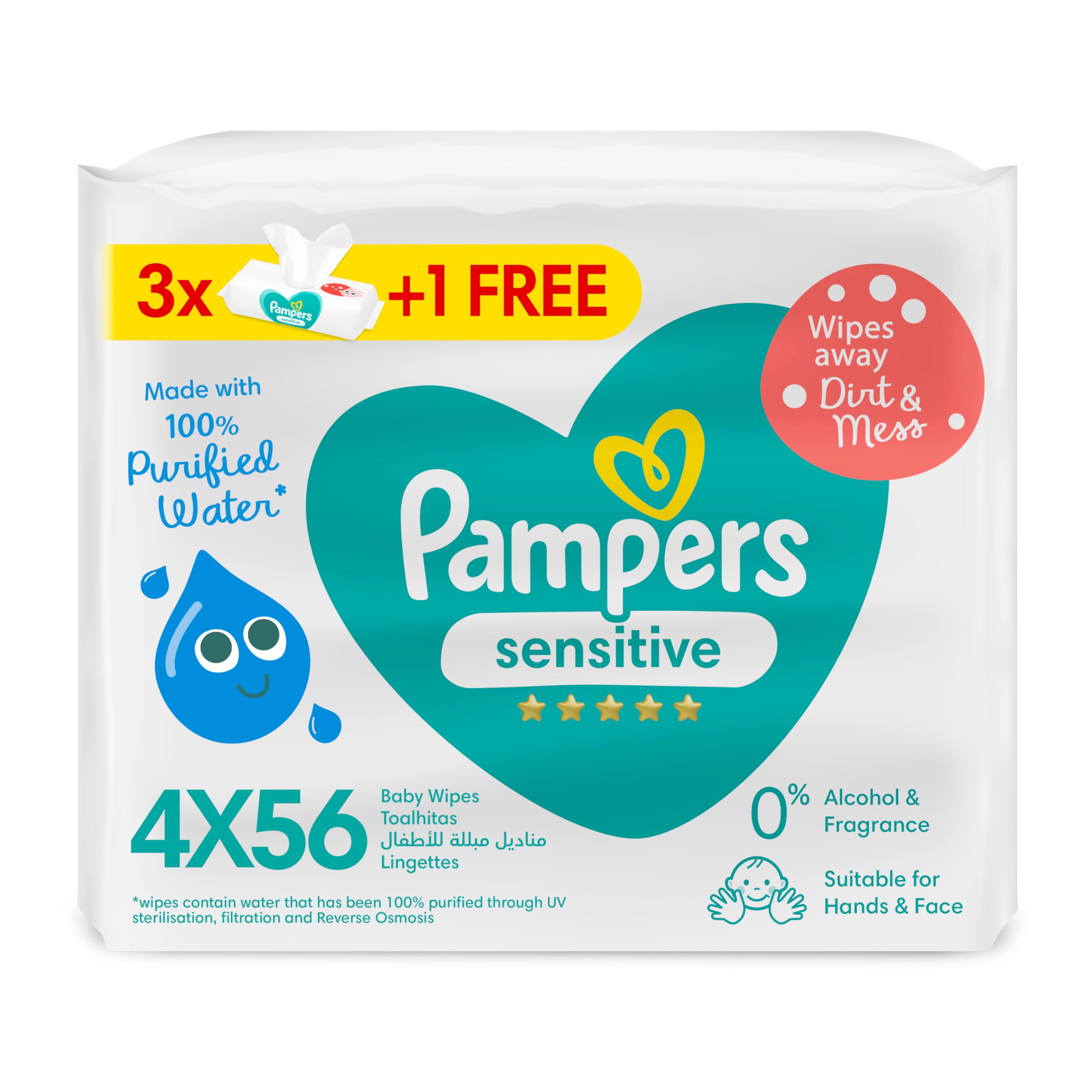 Pampers Sensitive Protect, 4X56, 224 Baby Wet Wipes