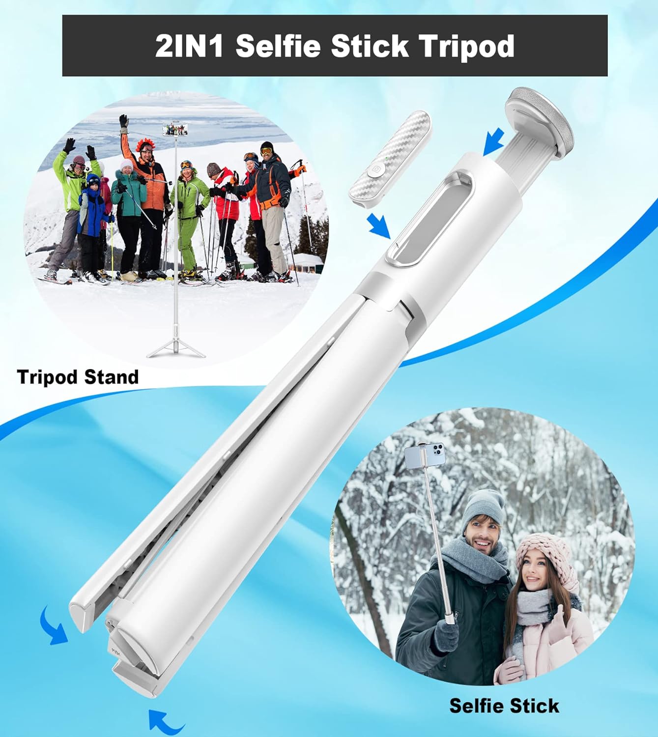 TONEOF152CM Cell Phone Selfie Stick Tripod,Smartphone Tripod Stand All-in-1 with Wireless Remote,Portable,Lightweight,Tall Extendable Phone Tripod for 4''-7'' iPhone and Android Phones White